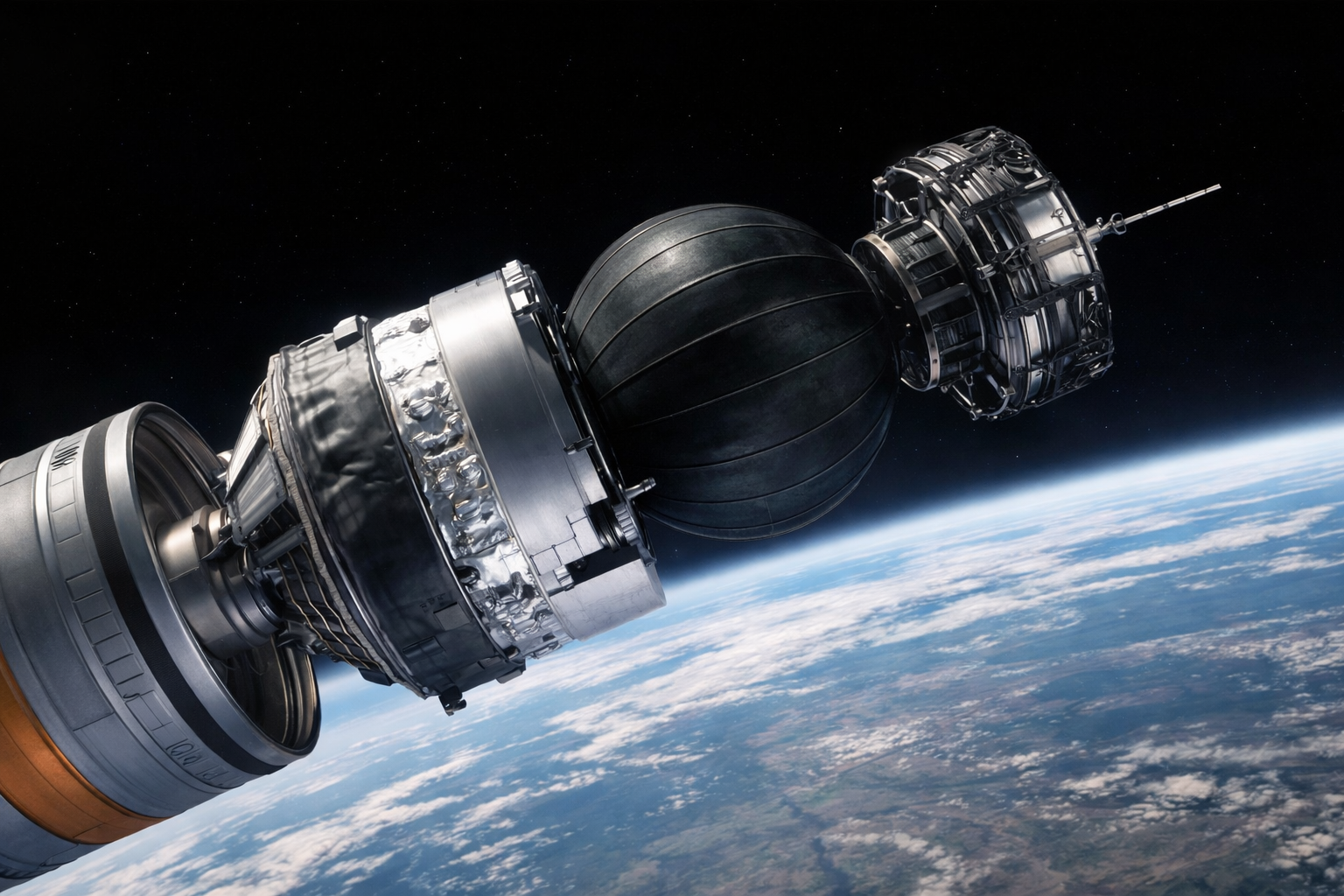 This render shows a Foton M1 microgravity capsule on top of a Soyuz rocket before the capsule is launched into orbit. C-CORE was involved in a series of microgravity experiment on determining Soret Coefficients in Crude Oil on Foton M1 to M2 missions.